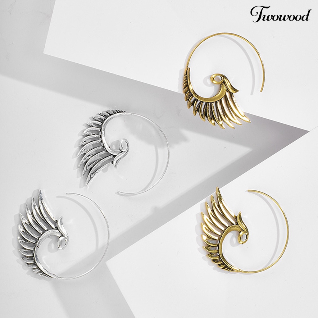 1 Pasang Anting Kait Juntai Bentuk Spiral Merak Bahan Alloy Gaya Etnik Retro Untuk Wanita