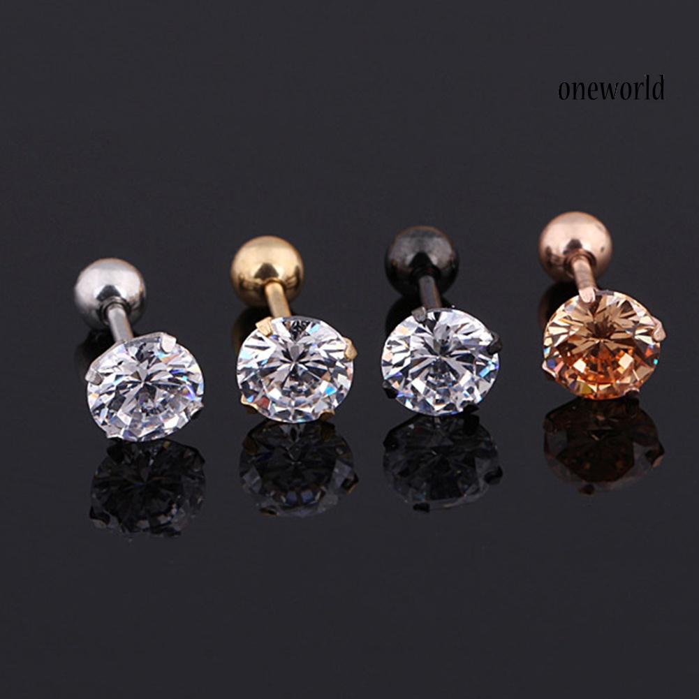 OW@ 1Pc Unisex Cubic Zirconia Inlaid Titanium Steel Stud Earring Cartilage Jewelry