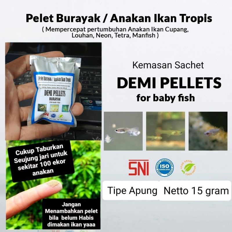 15 Gram Demi Pellets Burayak Pakan anakan ikan hias Cupang Guppy Molly dan lainnya