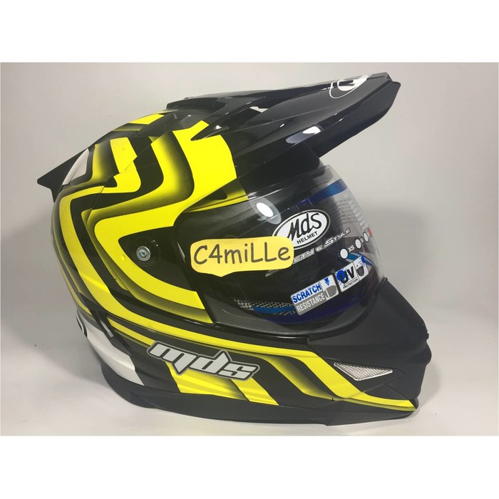 HELM MDS SUPER PRO #1 WHITE BLACK YELLOW DOUBLE VISOR FULL FACE CROSS