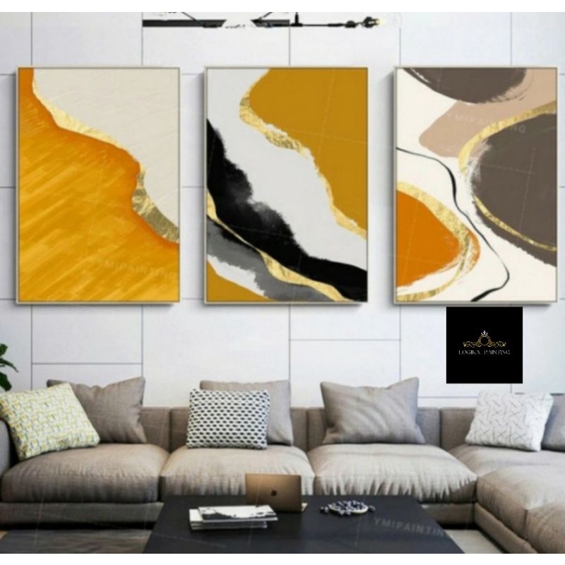 Dekorasi Dinding lukisan abstrak panel minimalis 40 x 60cm 3 pcs