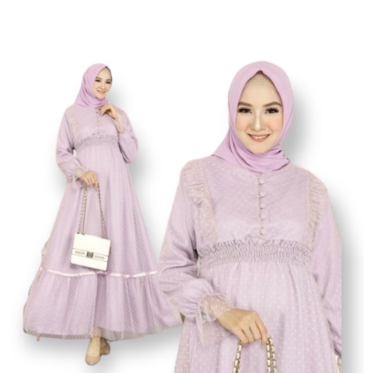 Baju Lebaran Muslimah Kekinian Trend Gamis maxi dress Gamis wanita / KR- Maxi brigita - lilac