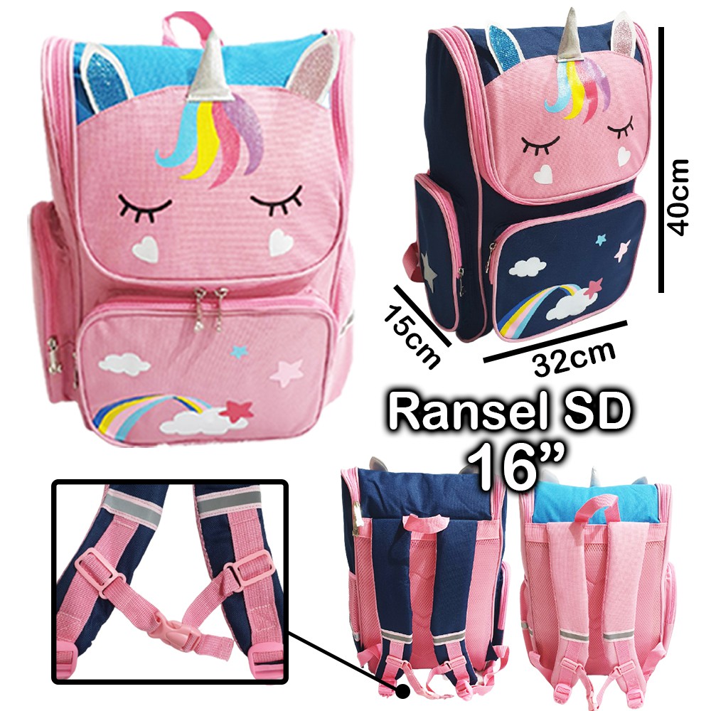 Tas Ransel Anak Sekolah SD Perempuan Panda ukuran Besar Dan Luas 16&quot; Karakter Kuda PONY Kanvas IMPORT