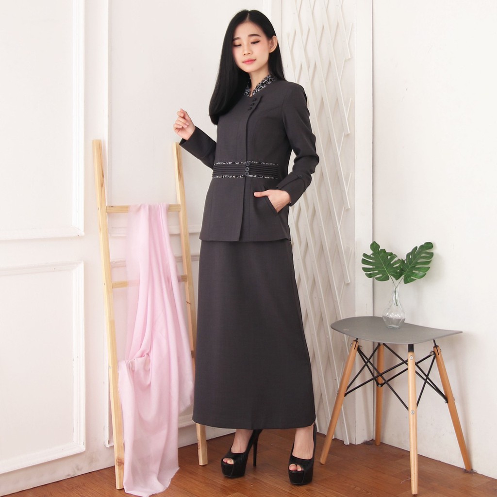 BLAZER WANITA B&amp;V LYNELLE / Seragam PNS / Baju PDH PNS Wanita / Baju Dinas Pemda Wanita / Baju Khaki PNS Wanita / Seragam ASN Wanita / Baju Guru Wanita - 7007 PEMDA ACEH / ABU TUA / HITAM