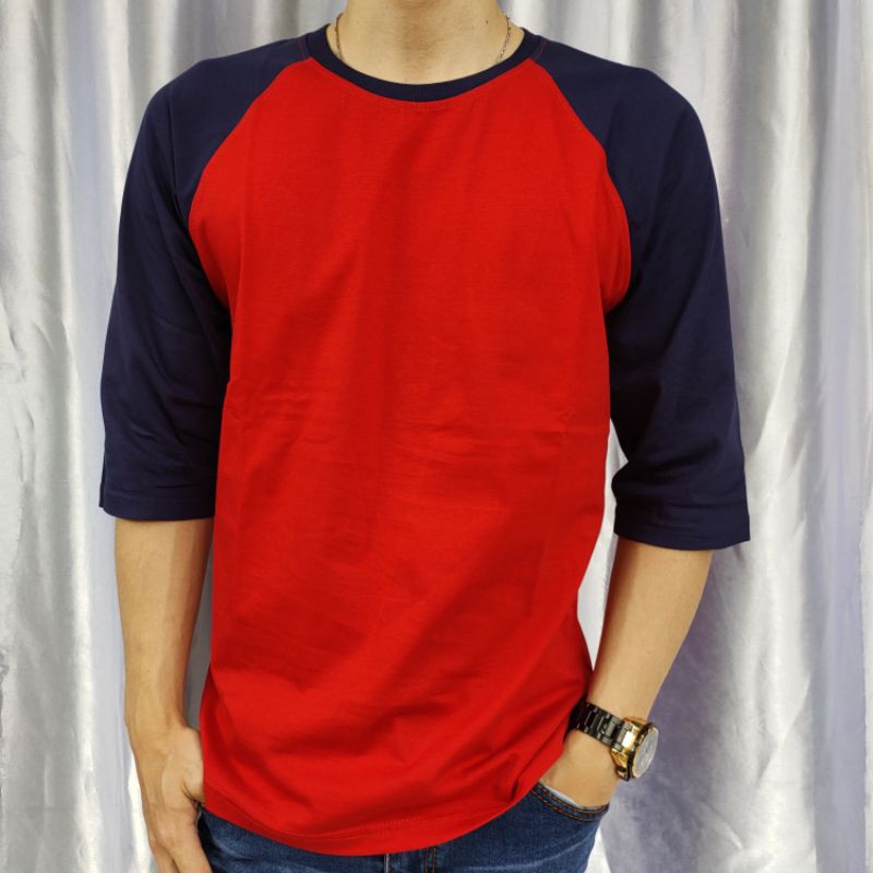 Kaos Raglan Polos MERAH-NAVY Lengan 3/4 Uk 20 22 S M L XL XXL