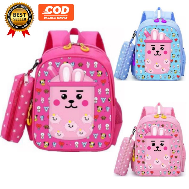 COD Tas Anak Boba BTS PREMIUM Ransel Sekolah TK Paud SD Gratis Dompet Tas Anak Perempuan Boba BT21 K