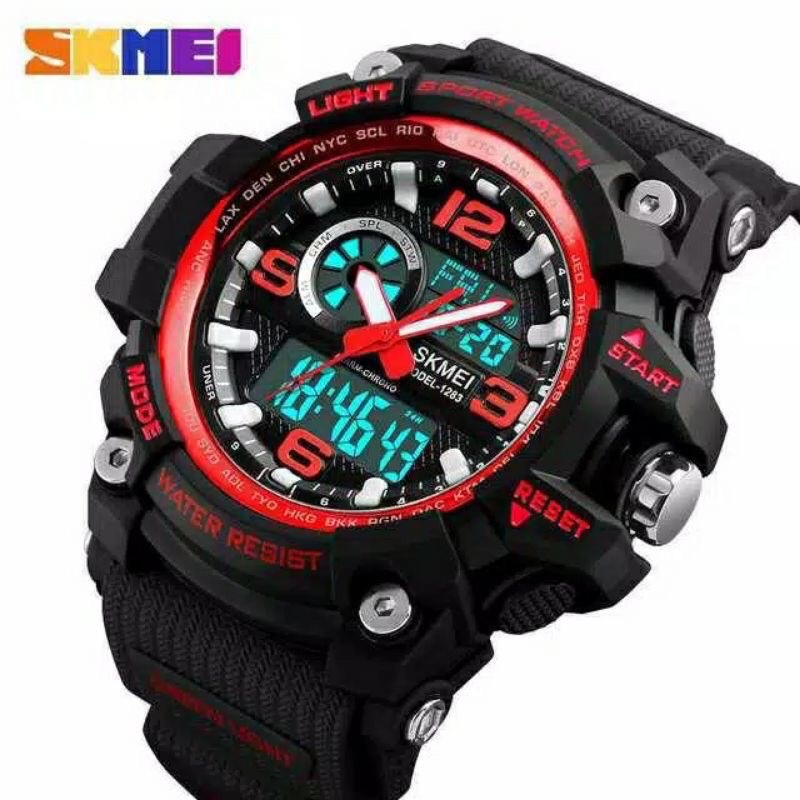 SKMEI 1283 Original Jam Tangan Dual Time Pria Karet Sport Outdoor Tahan Air 50M