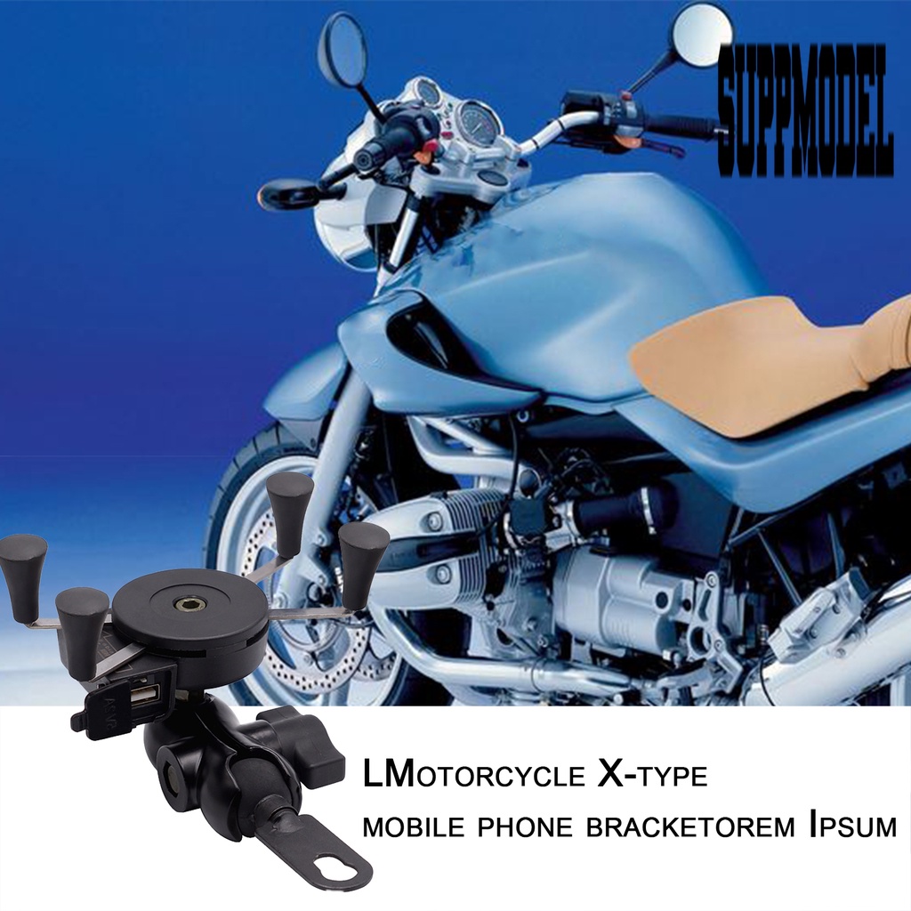 Bracket Holder Handphone Rotasi 360 Derajat Dengan Charger USB Untuk Motor / Sepeda