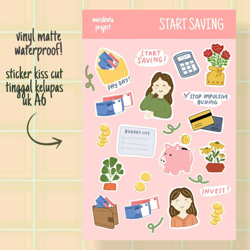 

START SAVING - STICKER DECO KISS CUT / STIKER JURNAL PLANNER KEUANGAN MENABUNG BUDGETING SCRAPBOOK LUCU MURAH BY MEISILENTA PROJECT