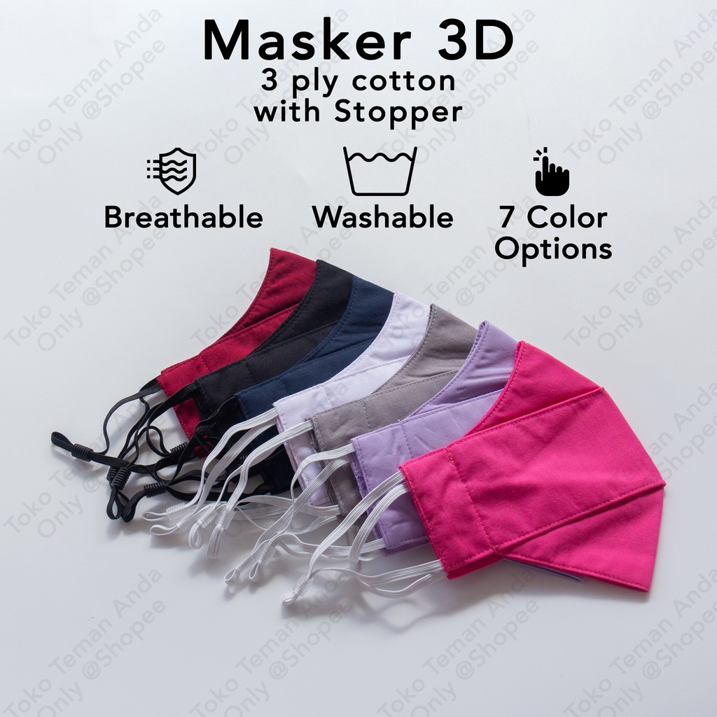 Masker Kain Katun 3D 3ply 3 Lapis / Masker Kain Non-Medis 3ply Adjustable Earloop Stopper / Straps /