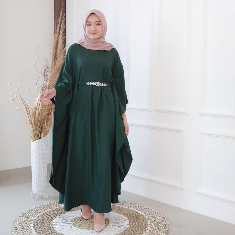 Gamis Kaftan Ayesha Dress Busui Friendly All Size Hijau