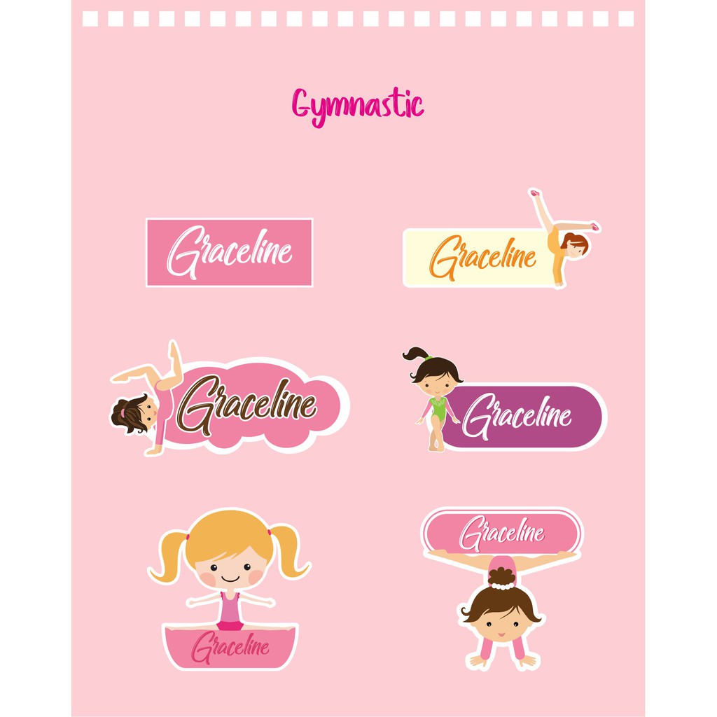 

192pcs Stiker Label Nama Lucu Kekinian Tahan Air & Anti Luntur untuk Anak Perempuan Tema Gymnastic