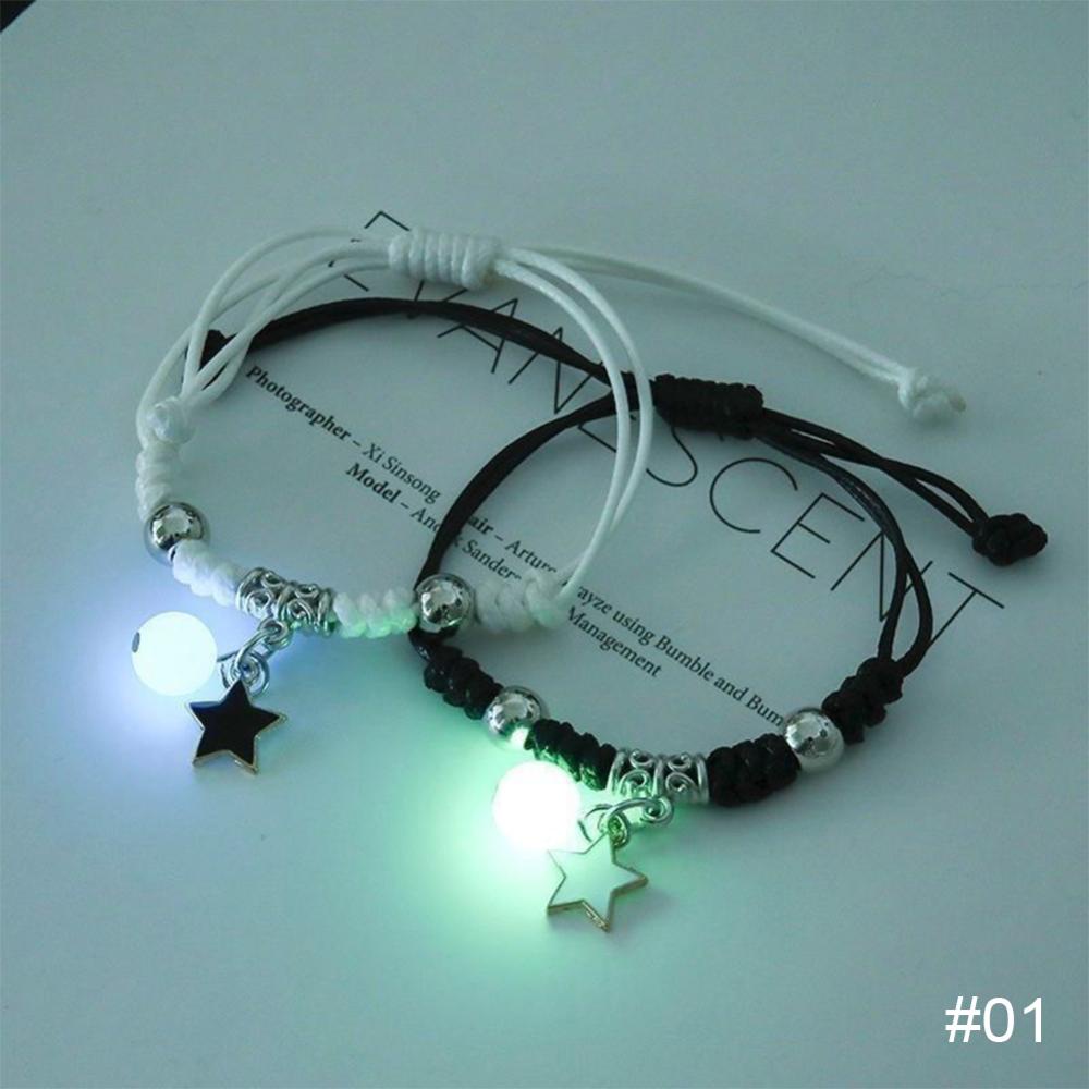 Timekey 1 Pasang Gelang Tali Kepang Luminous Bahan Alloy Untuk Hadiah Teman V6W3