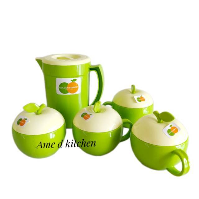 Teko set + 4 mug apel hijau golden sunkist