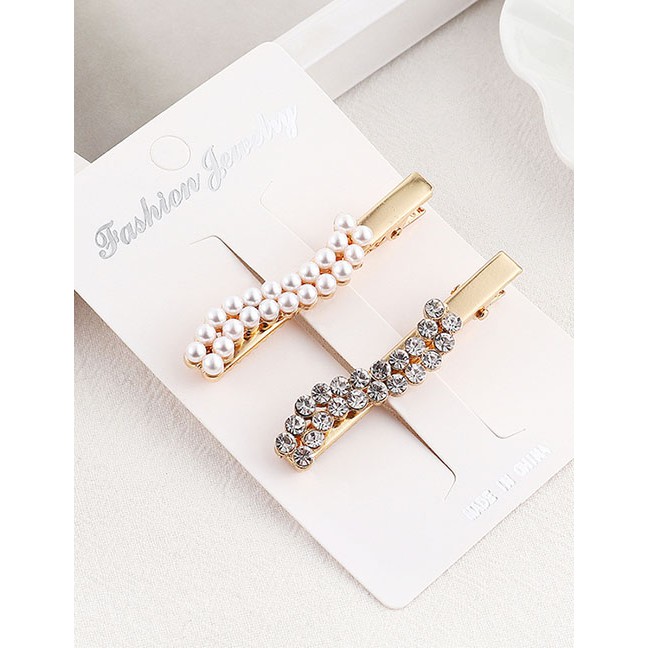 LRC Jepit Rambut Fashion Gold Rhinestone Pearl Hair Clip Y61410