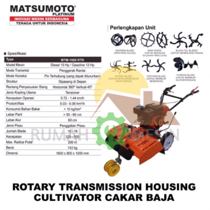 Mini Tiller Traktor Mini Matsumoto MTM 1680 RTH