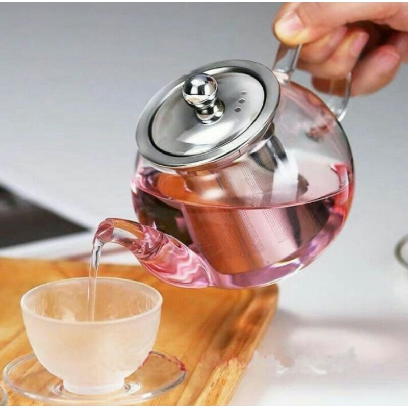 Teko kaca boron dengan saringan unik 600 ml