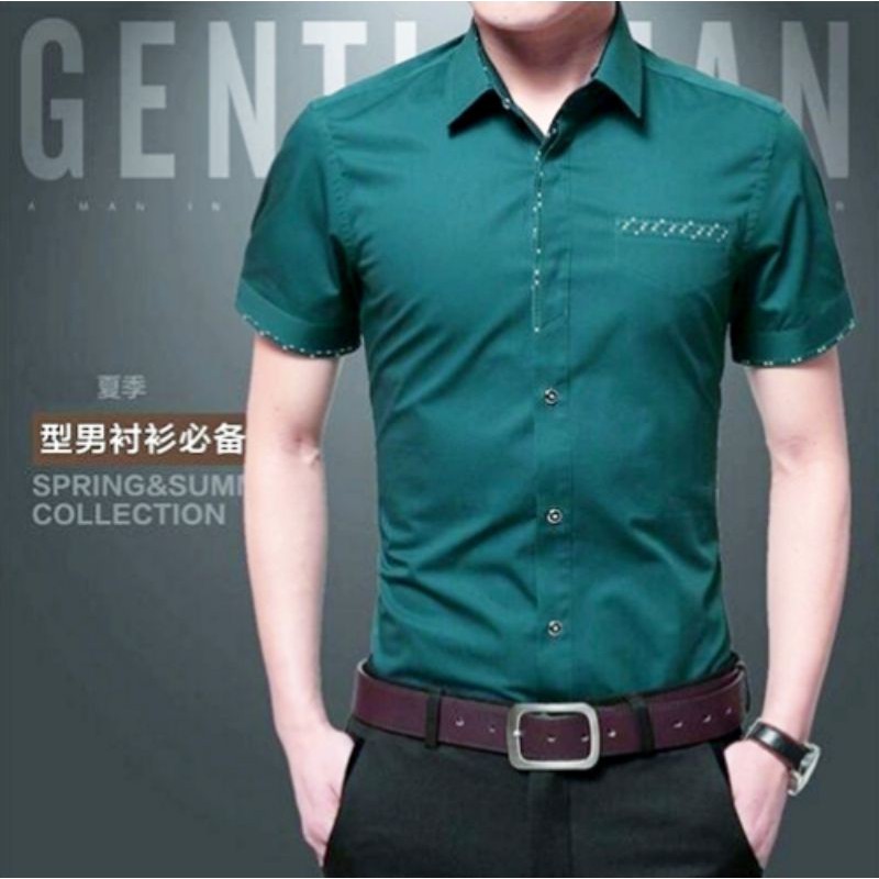 BPS Kemeja Pria Aston Pendek Hijau Toska