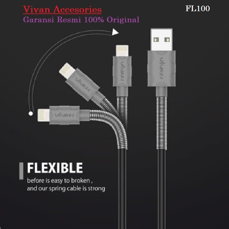 Vivan FL100 2.4M 1M Spring Lighting Data Cable for iPhone 5/5S/6/6S/7