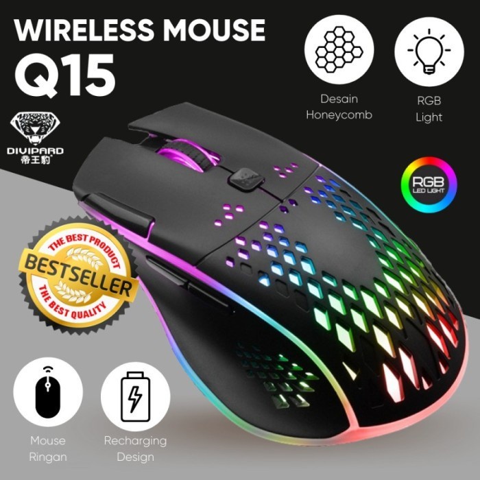 Gaming  Mouse Wireless Charging Divipard Honey Comb Q15 RGB 7200 DPI