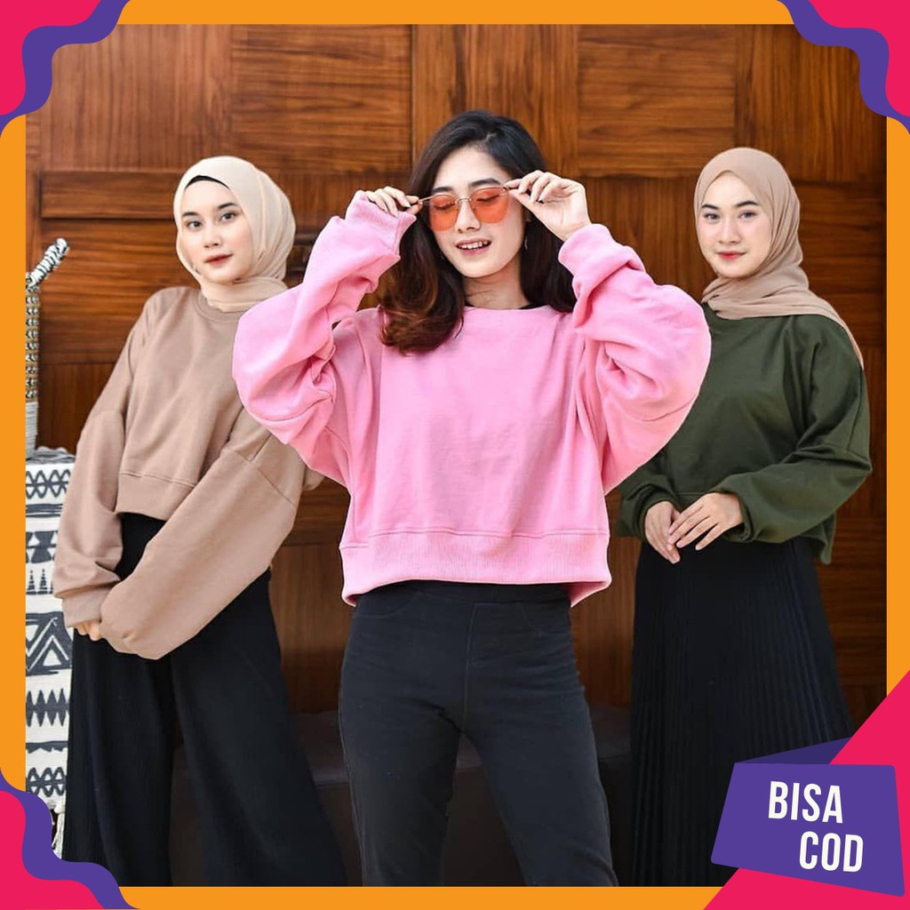 Premium Sweter Crop Cewek Sweater Crop Wanita Sweter Oversize Crop Top Sweater Tebal