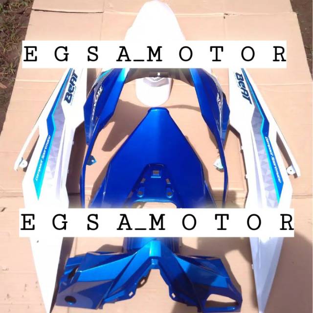 cover body bodi Full Halus Honda Beat Fi Esp All Ne,Th 2017-2018,Warna Biru Putih
