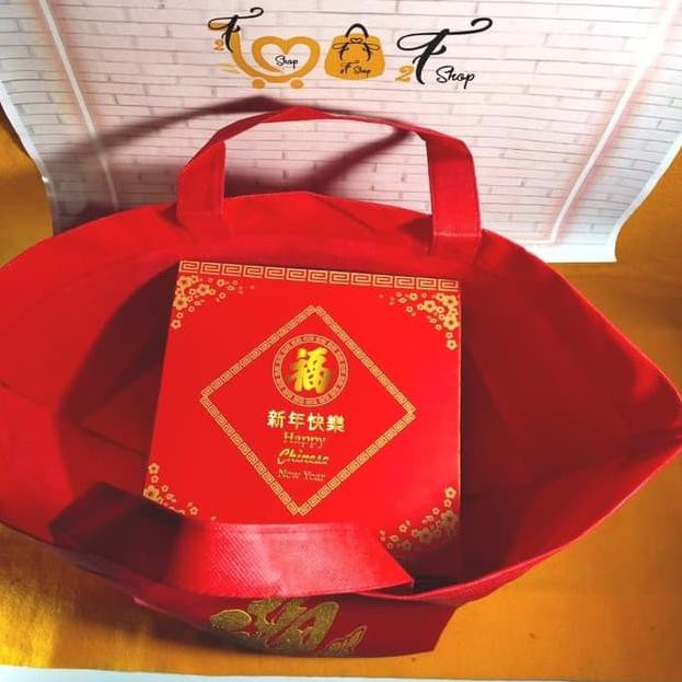 

♣ Tas Kain Kantong Souvenir Gift Bag Merah Polos Tulisan FU Uk. 26 ✪