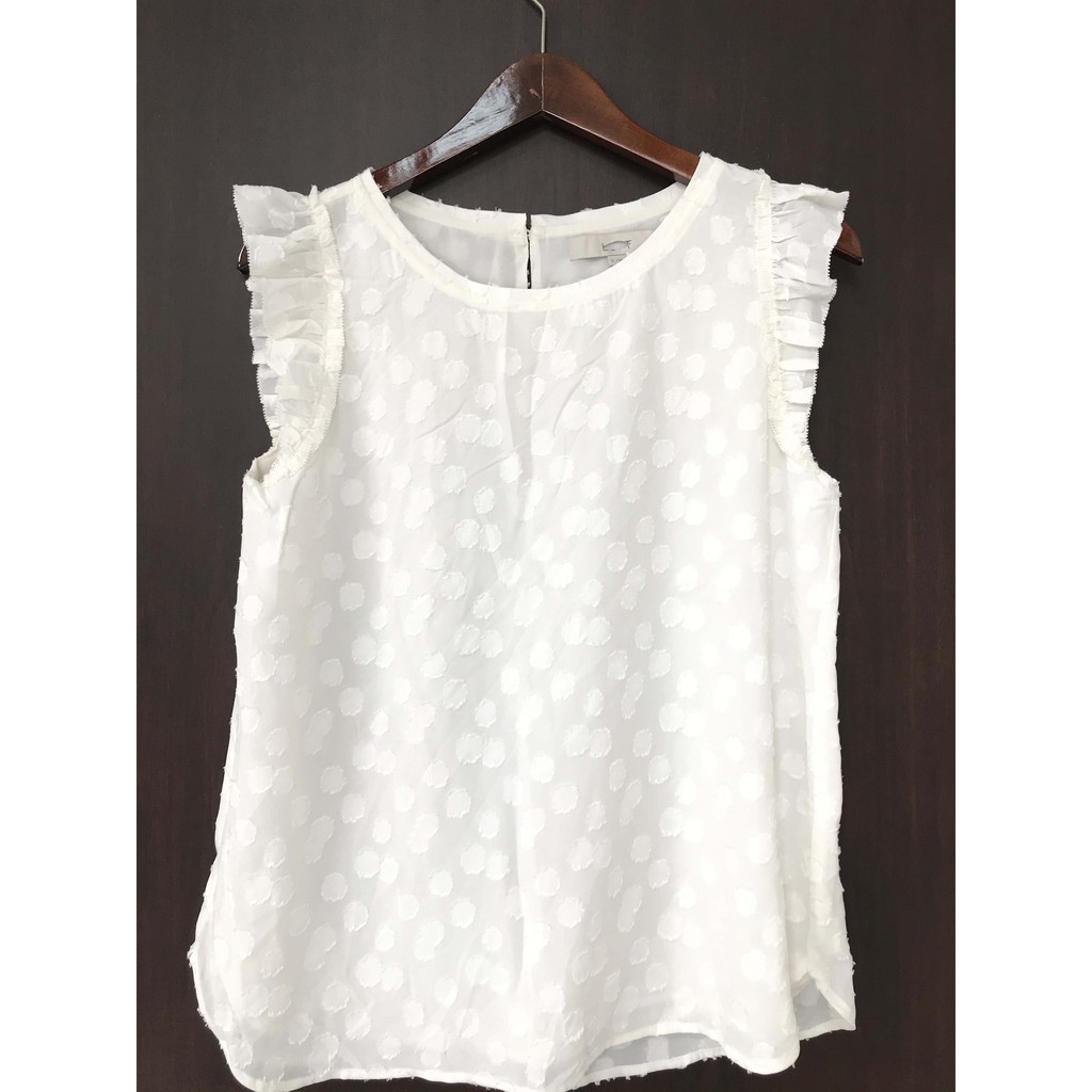 Blouse Wanita - LOFT Dot Jacquard Ruffle Shell 100% Original-2