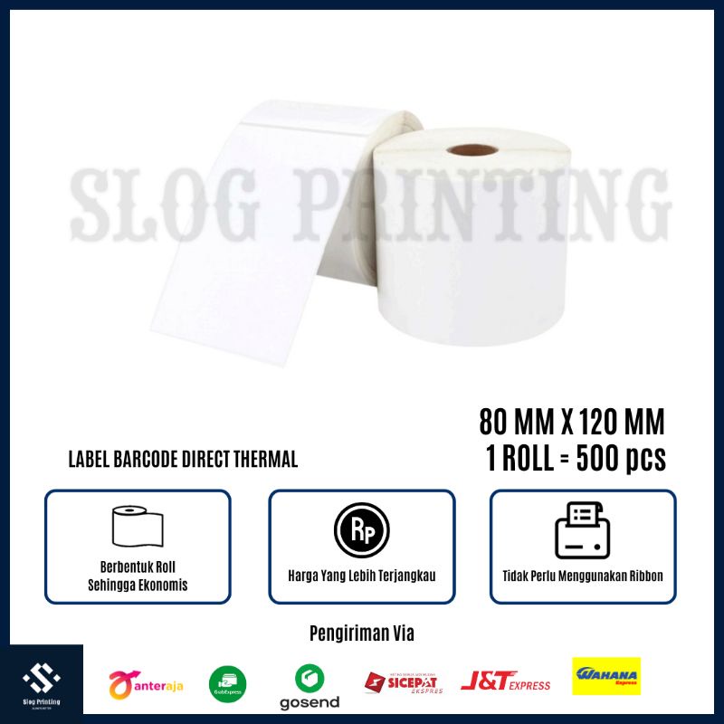 

Sticker Stiker Label Barcode Direct Thermal 80 mm x 120 mm ( 1 Roll = 500 pcs )
