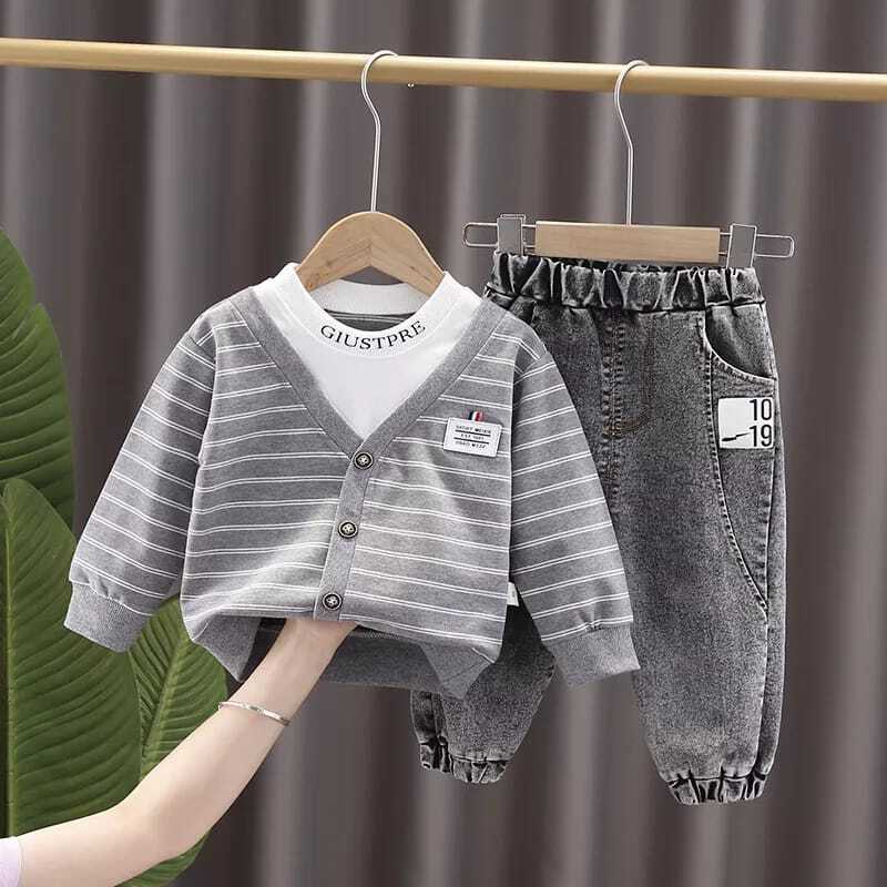 [COD] setelan Anak Anak laki laki Motif CARDIGAN GREY&amp;BLACK usia 0-4 tahun / Ananakstore