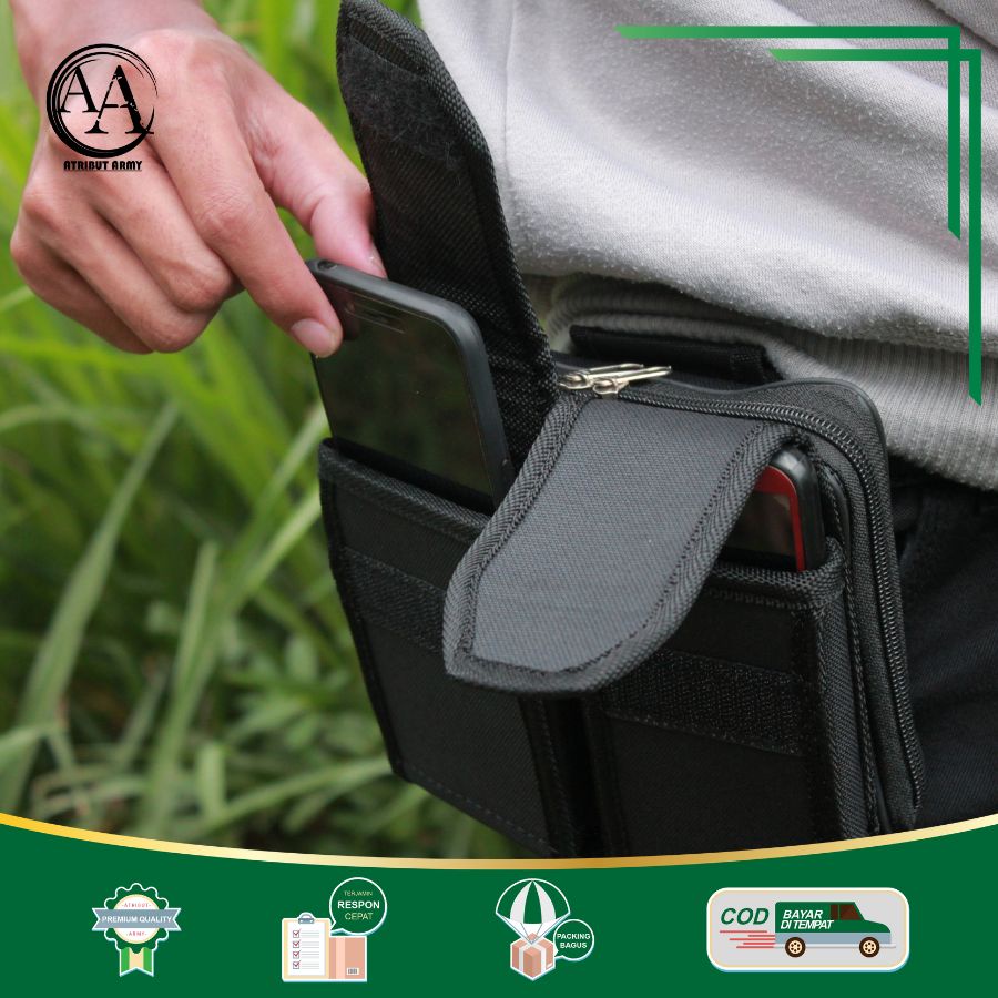 Tempat Sarung HP Pinggang KANVAS Tas Dompet Handphone Pria Resliting Pouch Hp Pria Tempat Magazine - TM02