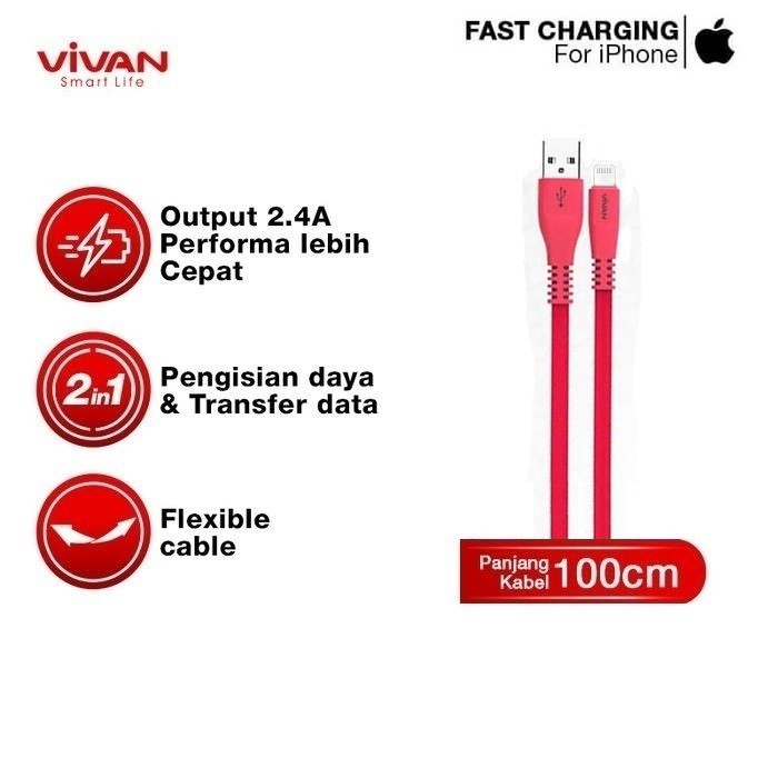 KABEL DATA iPhone TOPLES ( 40pcs ) VIVAN CSL100S Fast Charging 2.1A 100cm Lightning  ORI