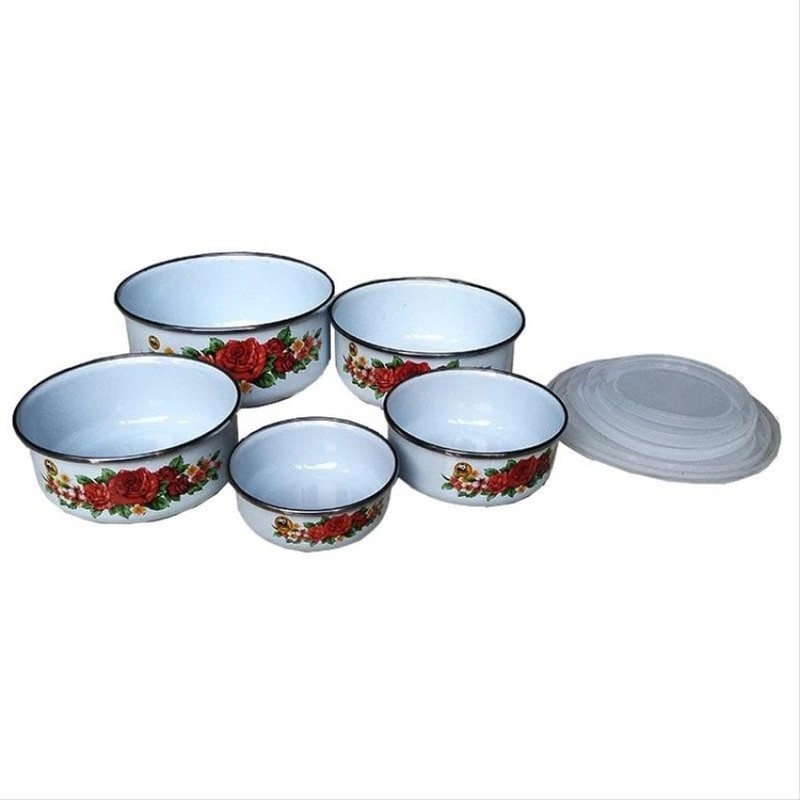 Maspion Mangkuk Mixing Bowl 5 pcs Porcelain Enamel + Tutup / Rantang