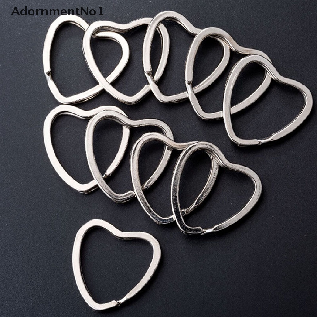 (AdornmentNo1) 10pcs Ring Gantungan Kunci Bentuk Hati Bahan Metal