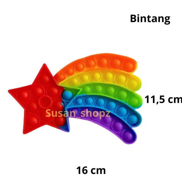 Pelangi Pop It Fidget Push Penghilang Stress dan Mepertajam  Sensorik Anak-162gr-Bintang-Rainbow