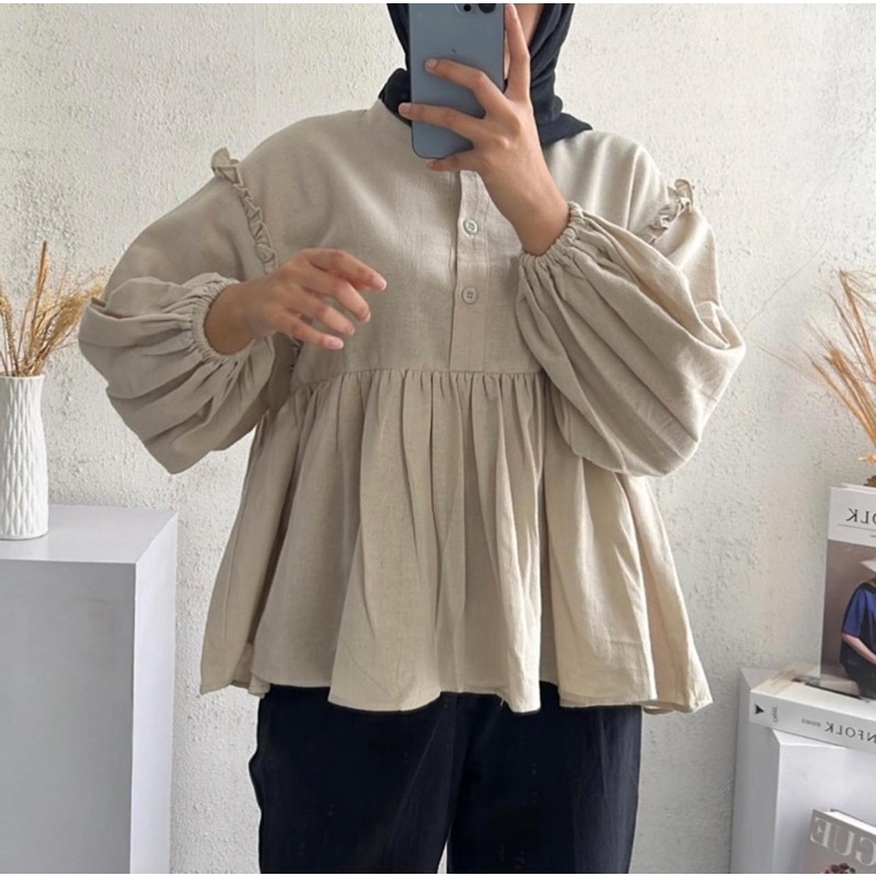 LENKA PEPLUM BLOUSE LINEN / KEMEJA WANITA LINEN SHIRT