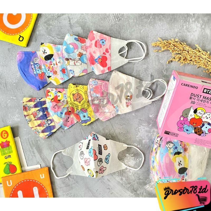 Masker Duckbill Anak Karakter BT21 Isi 50 Pcs