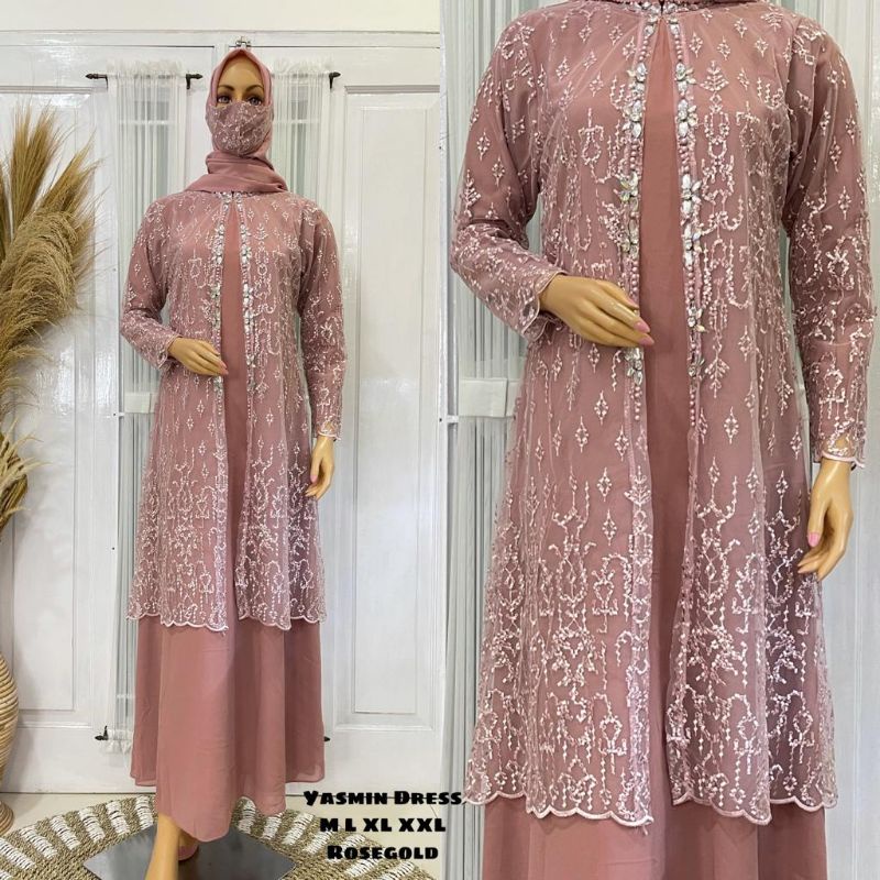 Yasmin Dress JN / Gamis Pesta Mewah / Kebaya Gamis Modern / Kebaya Terbaru / Kebaya Modern / Dress Kondangan / Dress Kekinian / Dress mewah