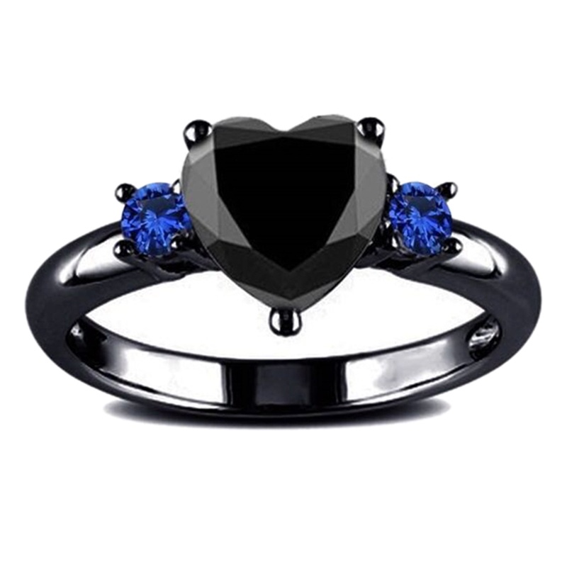 Cincin Kristal Bentuk Hati Warna Biru Dan Hitam Untuk Wanita