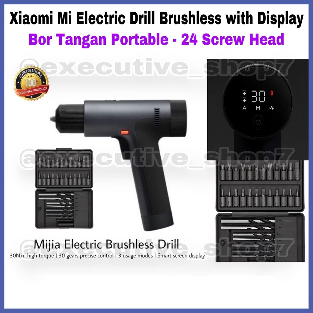 Electric Drill Brushless with Display Bor Tangan Portable - 24 Screw Head