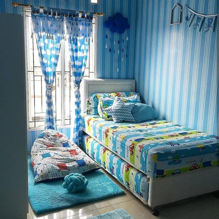 Wallpaper Stiker Dinding hiasan dinding dekorasi dinding ruangan tamu dan kamar 45cmx9m Salur Biru GH027 Elegan