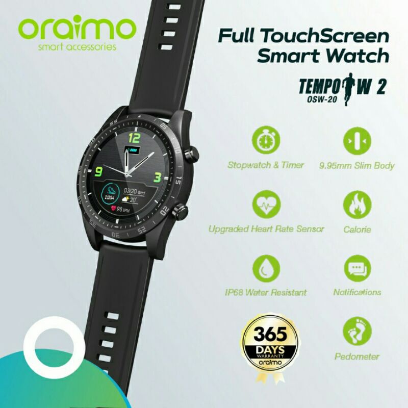 Oraimo Smart Watch Jam Tangan Pintar Full Touch Screen