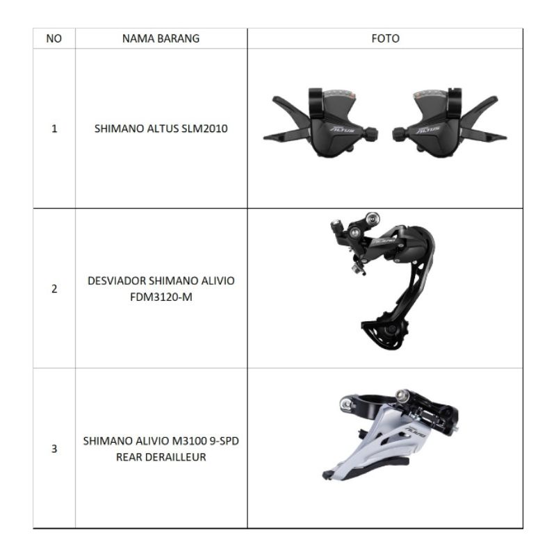 Mini Groupset Shimano Altus Alivio 2 x 9 Speed Shifter RD FD SHIMANO | High Quality