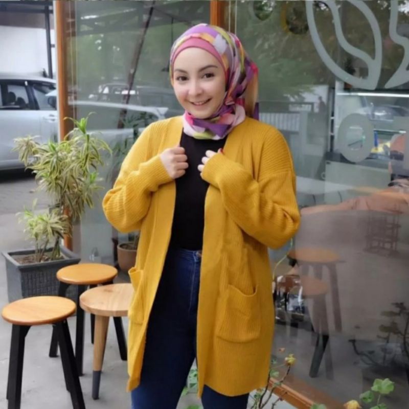 Long cardigan | Cardigan rajut panjang | Long cardy-Mustard
