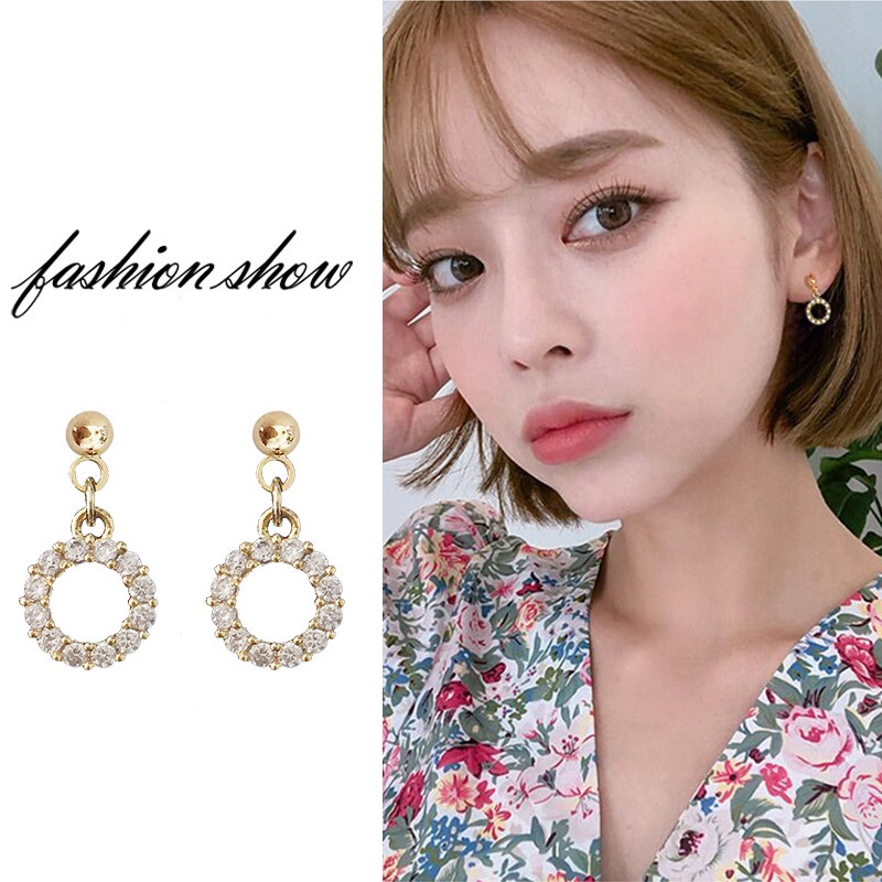 We Flower Korean Small Round Crystal Dangle Earrings for Women Girls Chic Ear Jewelry