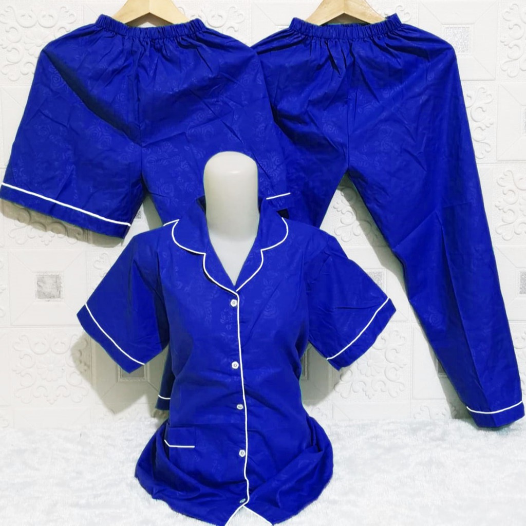 ISANNY PIYAMA SET 3IN1 SIZE.XL/PIYAMA SATIN EMBOS 3 IN 1/WARNA TERBANYAK/READY STOK/REAL PICT-BIRU BCA