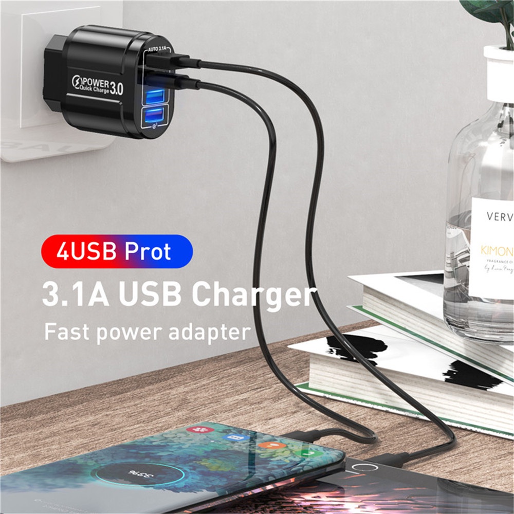 Adapter Charger Dinding 4 Port USB QC 3.0 48W Untuk Iphone 13 14