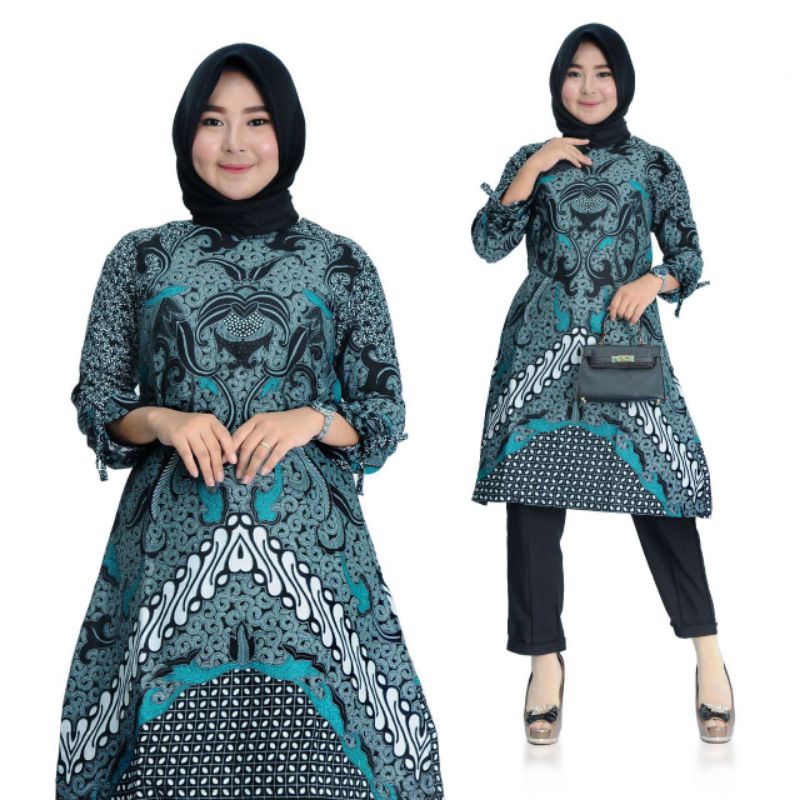 Batik Couple keluarga sania ruffle couple ori ndoro jowi dnt sogan sekar ulir Motif dimensi Abu-TUNIK