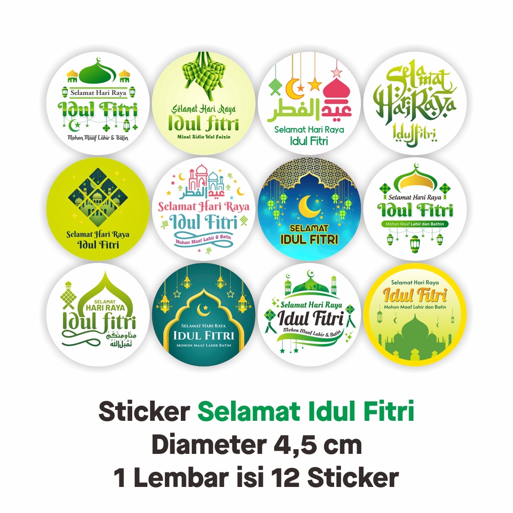 

Sticker Label Ucapan Selamat Idul Fitri Segel Tag Amplop Ucapan 4,5 cm. 1 lembar isi 12 Stiker