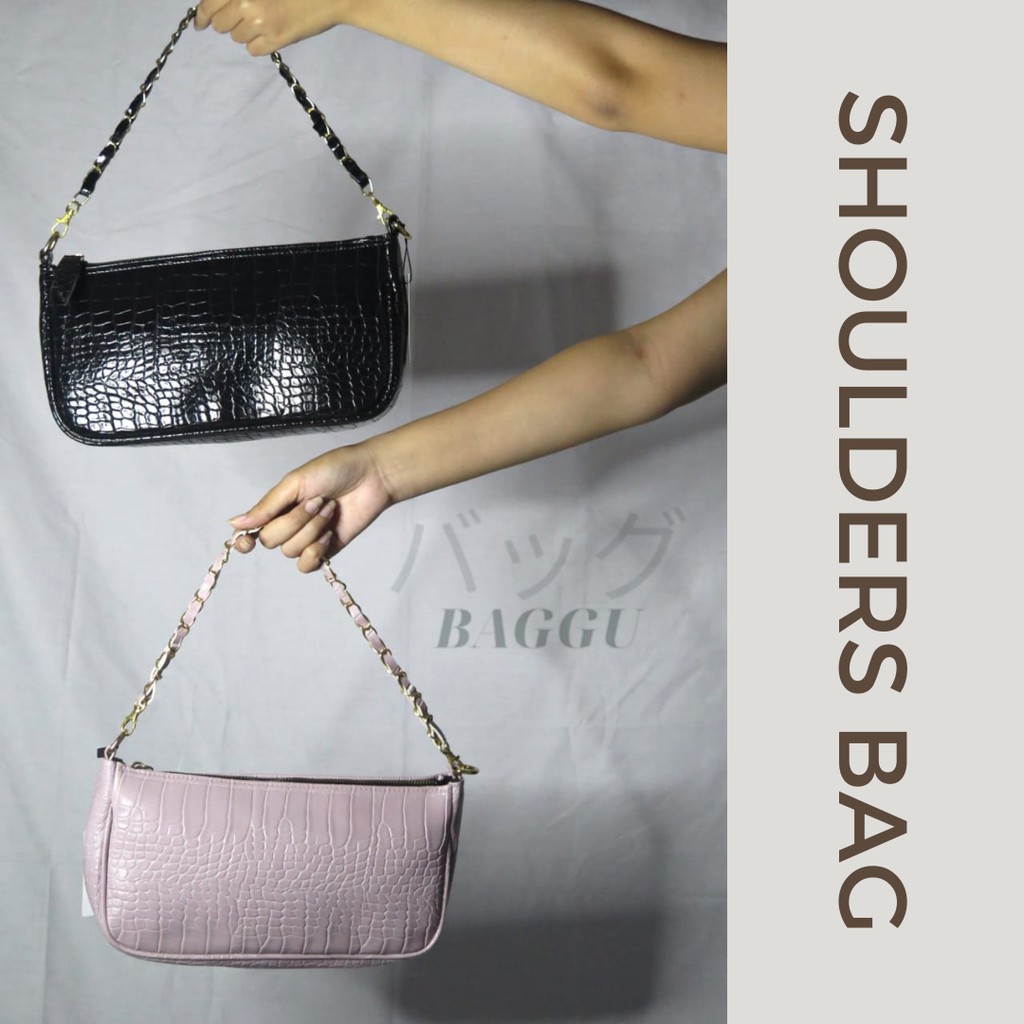 BAGGU.ID Croco Shoulders Bag 2 in 1 / Tas Kulit Croco Kecil Korea / Sling Bag Croco / Tas Slempang